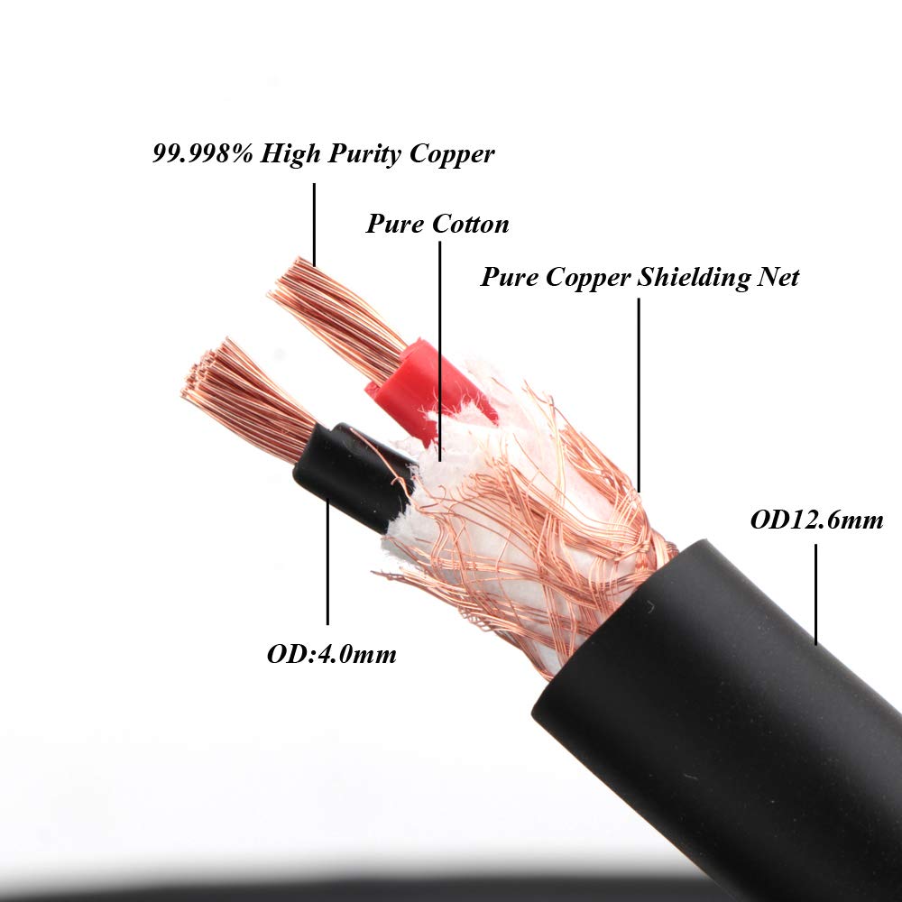 OFC Copper Black Speaker Cables 12AWG Nylon Braid Banana Plugs 2.5M V51718