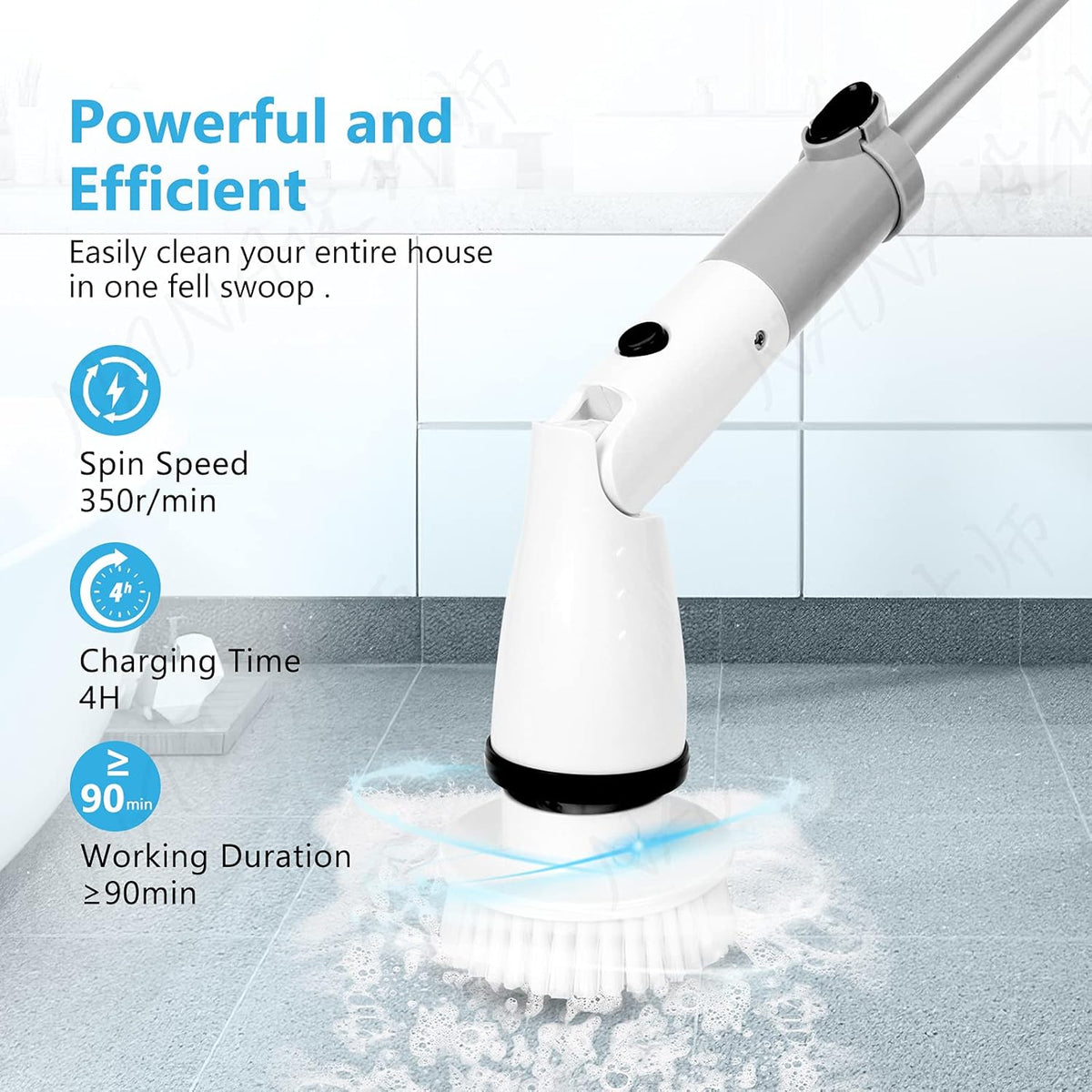 Cordless Electric Spin Scrubber with 4 Replaceable Brush Heads C193299