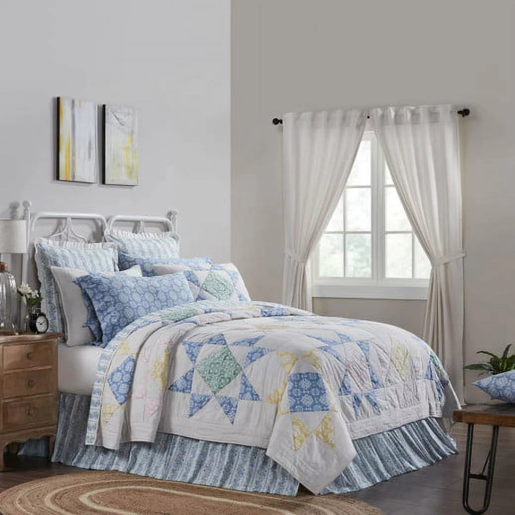 Twin Blue & Green Reversible Patchwork Quilt P158