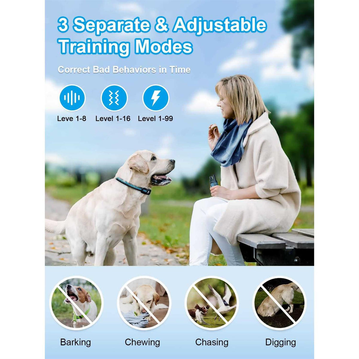 Dog Shock Collar 2 Dogs 3300 ft Waterproof Rechargeable Remote T42545