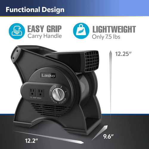 12 Pivoting High Velocity 3-Speed Blower Fan with Outlets, Black F34937