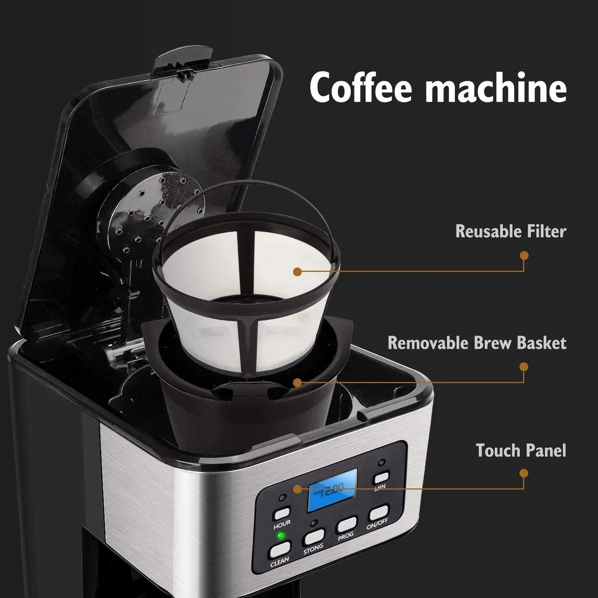 Programmable Drip Coffee Maker with Glass Carafe I823