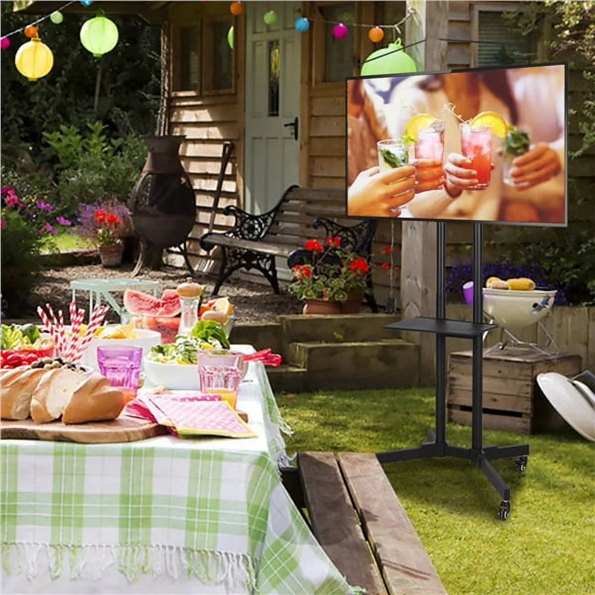 Modern Mobile TV Stand Rolling TV Cart up to 75'' Black Y780