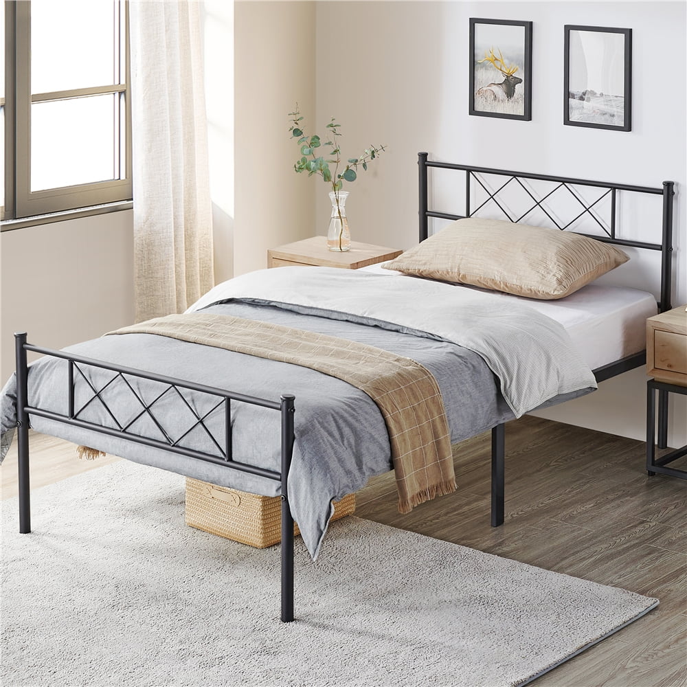 Black Twin Metal Slatted Bed Frame with Headboard Footboard M3213