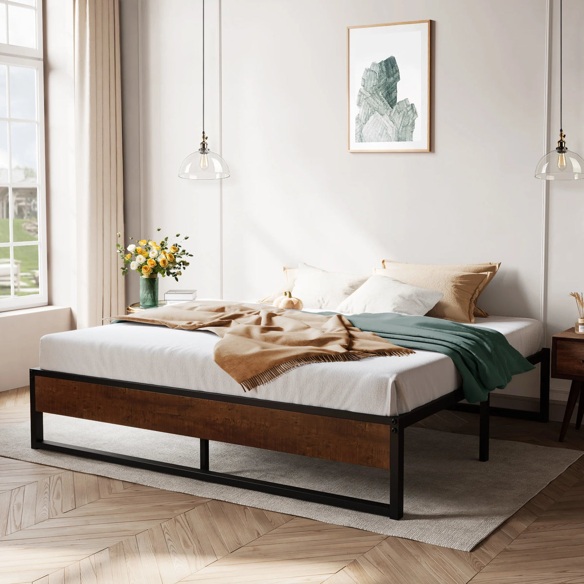 Black Twin Size Metal Platform Bed Frame with Storage G8229