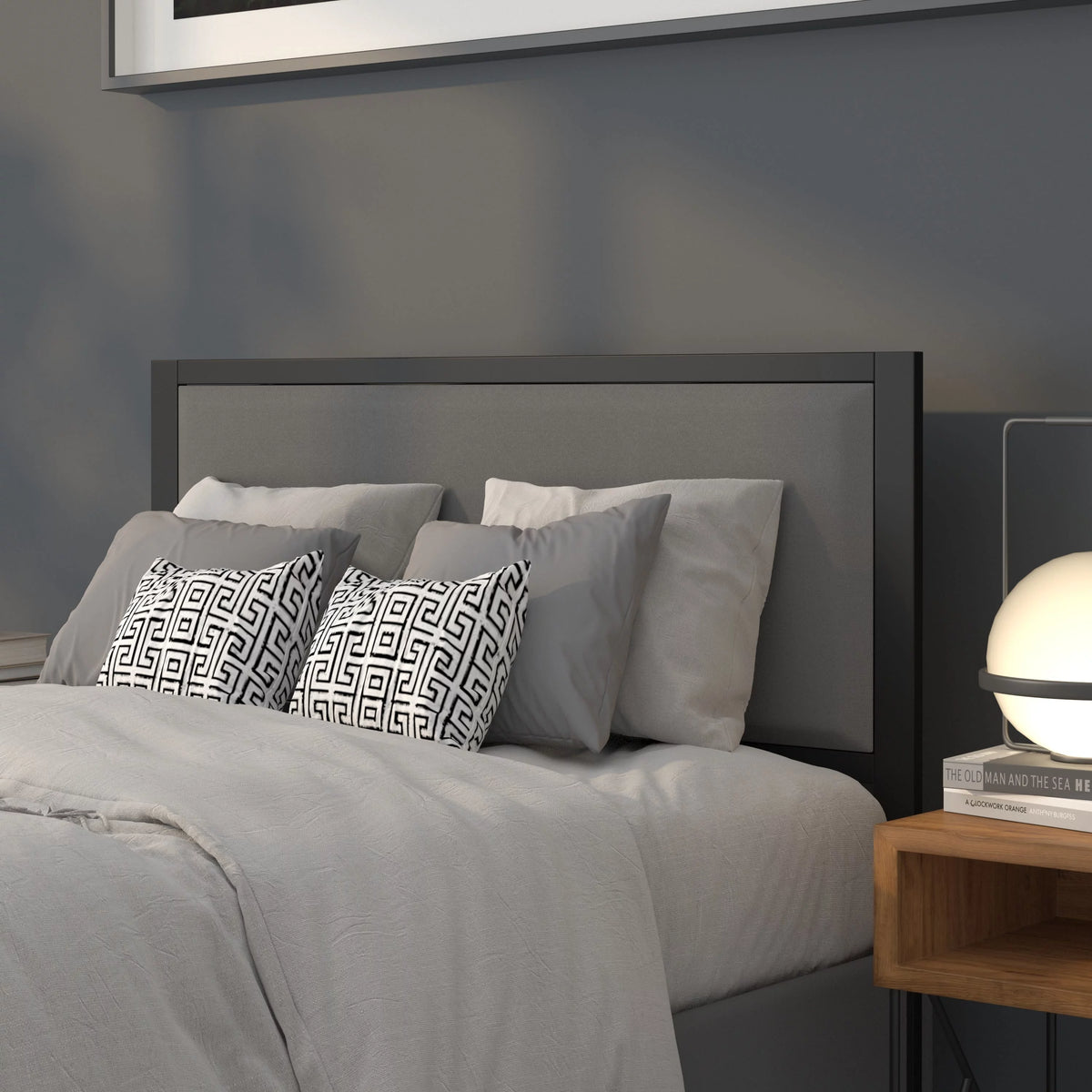 Full Size Metal Headboard Dk Gray Fabric Upholstery X703