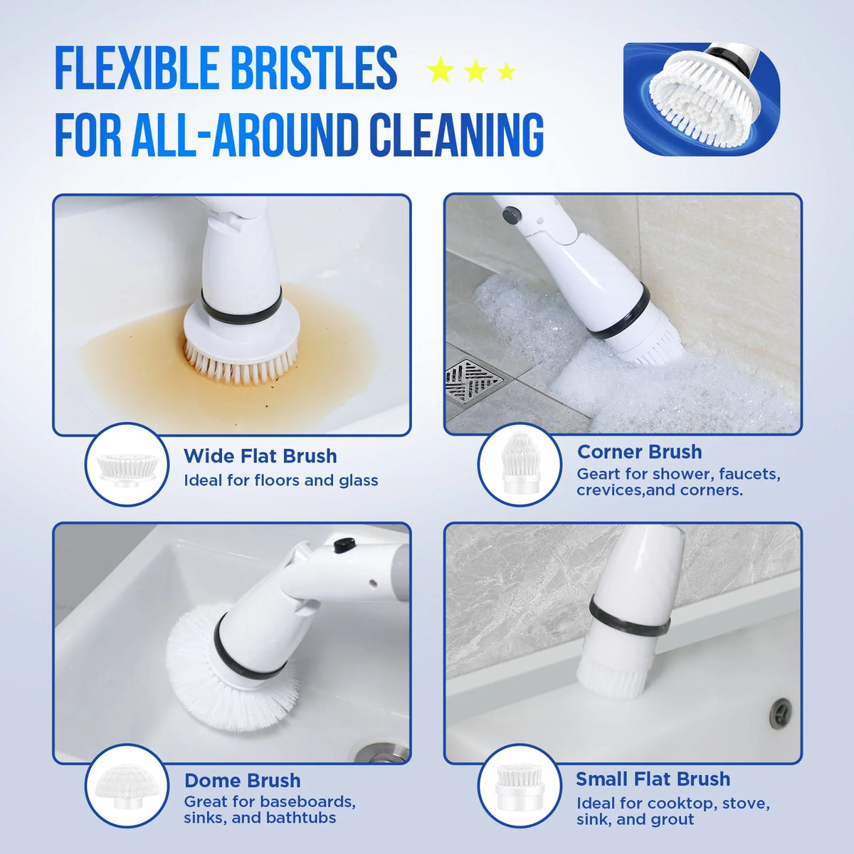 Cordless Electric Spin Scrubber with 4 Heads B8625