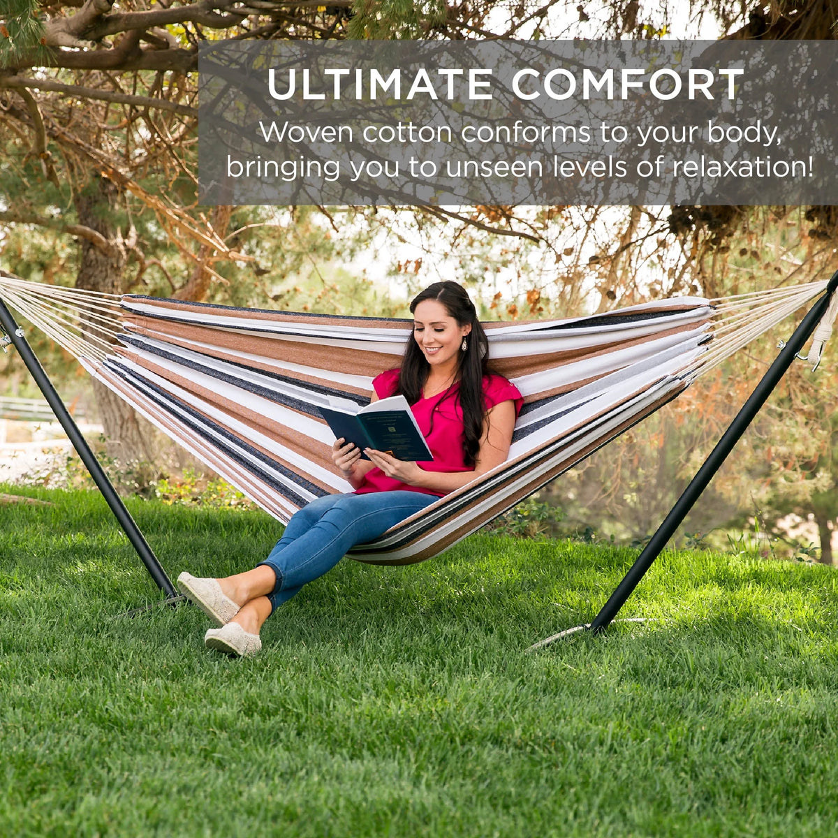 Cotton 2-Person Hammock with Steel Stand B9646