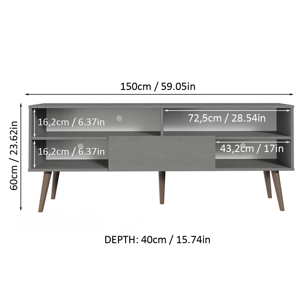 Modern Black Wood TV Stand with 1 Door and 4 Shelves E303598