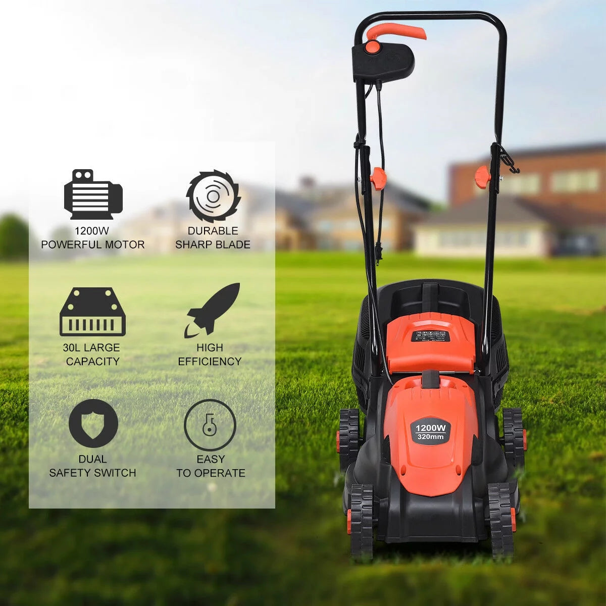 14-Inch Corded Electric Push Lawn Mower with Grass Bag L703558