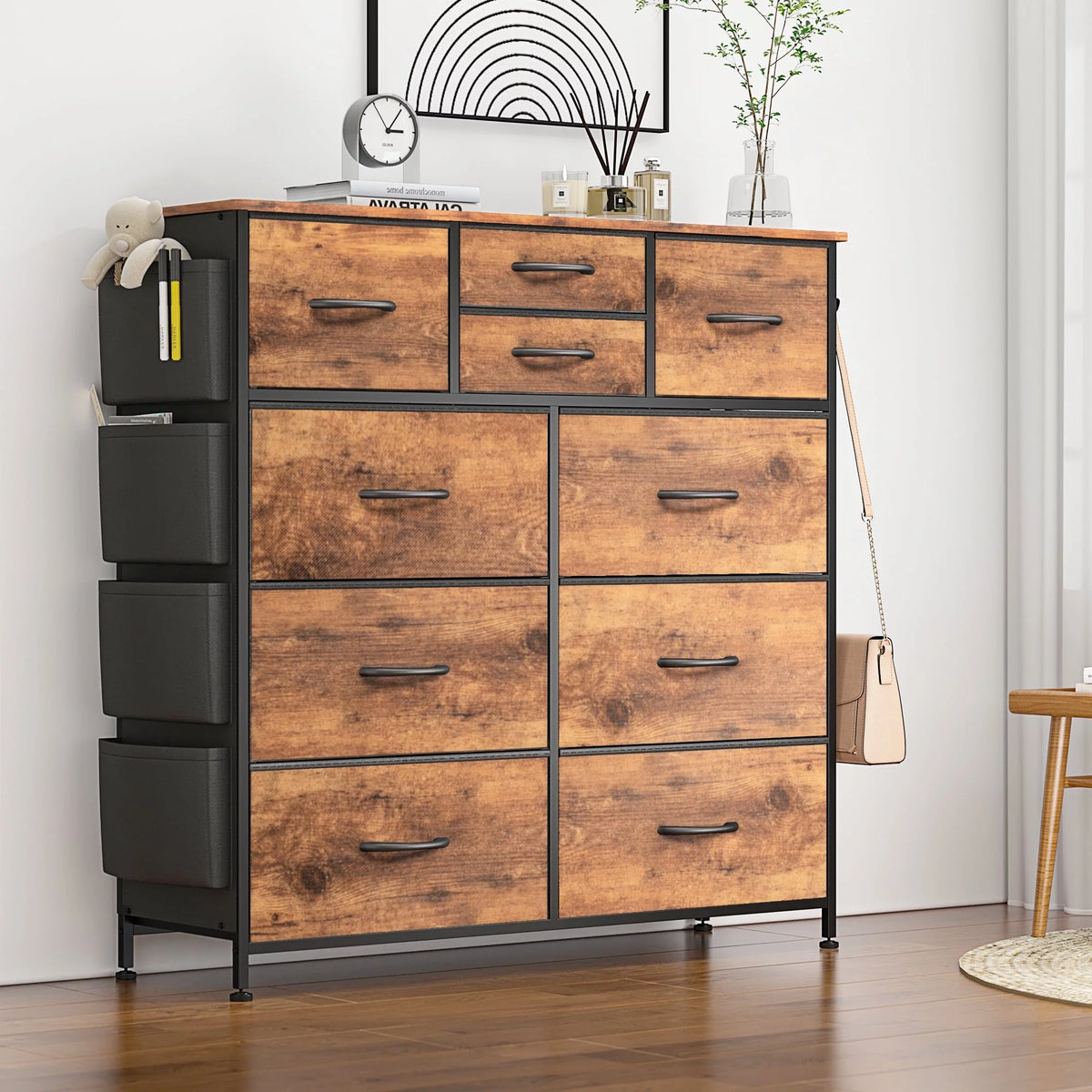 Brown 10 Drawer Wood Top Dresser S5596