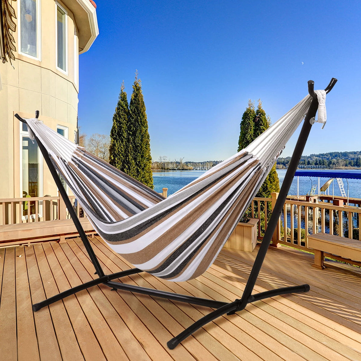 Cotton 2-Person Hammock with Steel Stand B9646