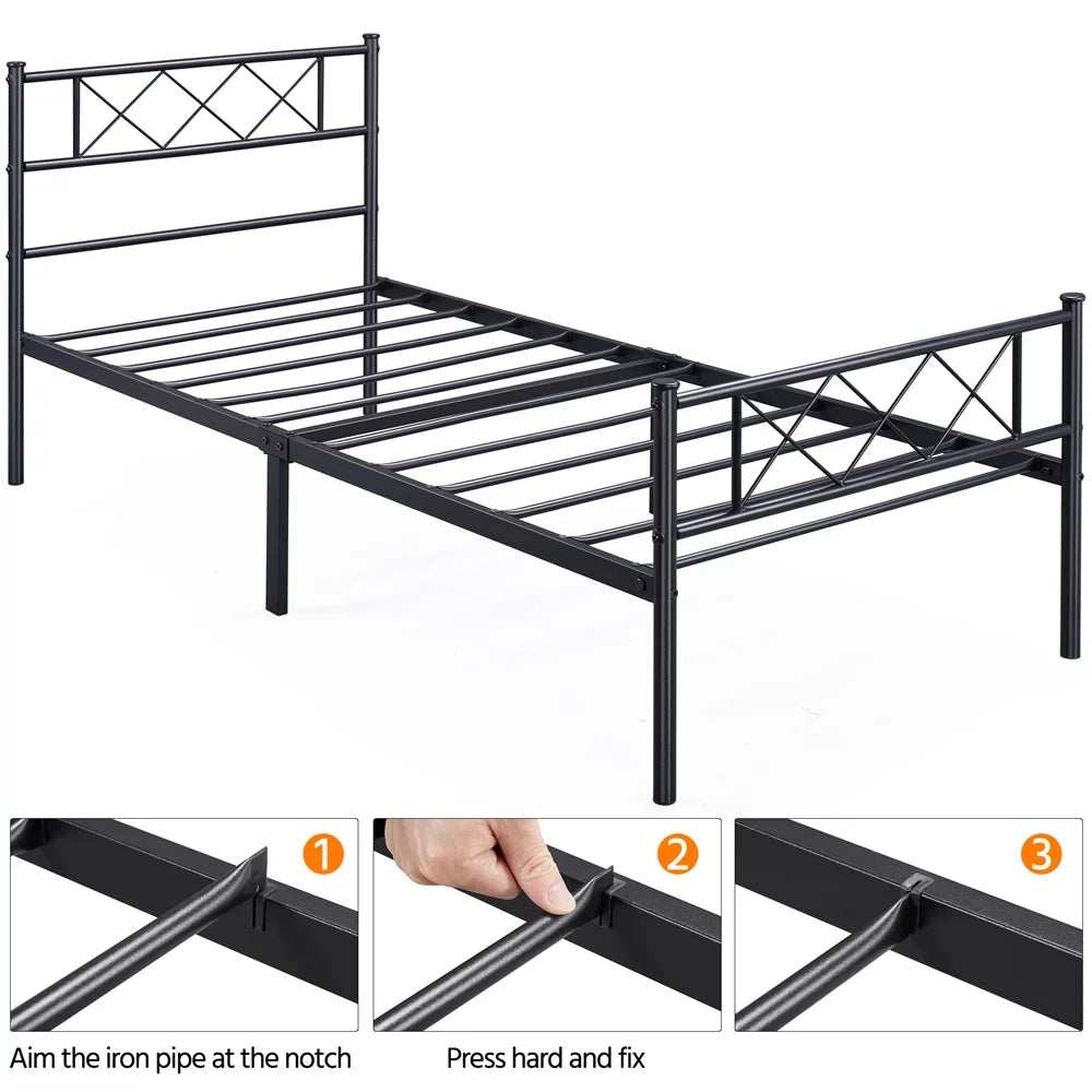 Black Twin Metal Slatted Bed Frame with Headboard Footboard M3213