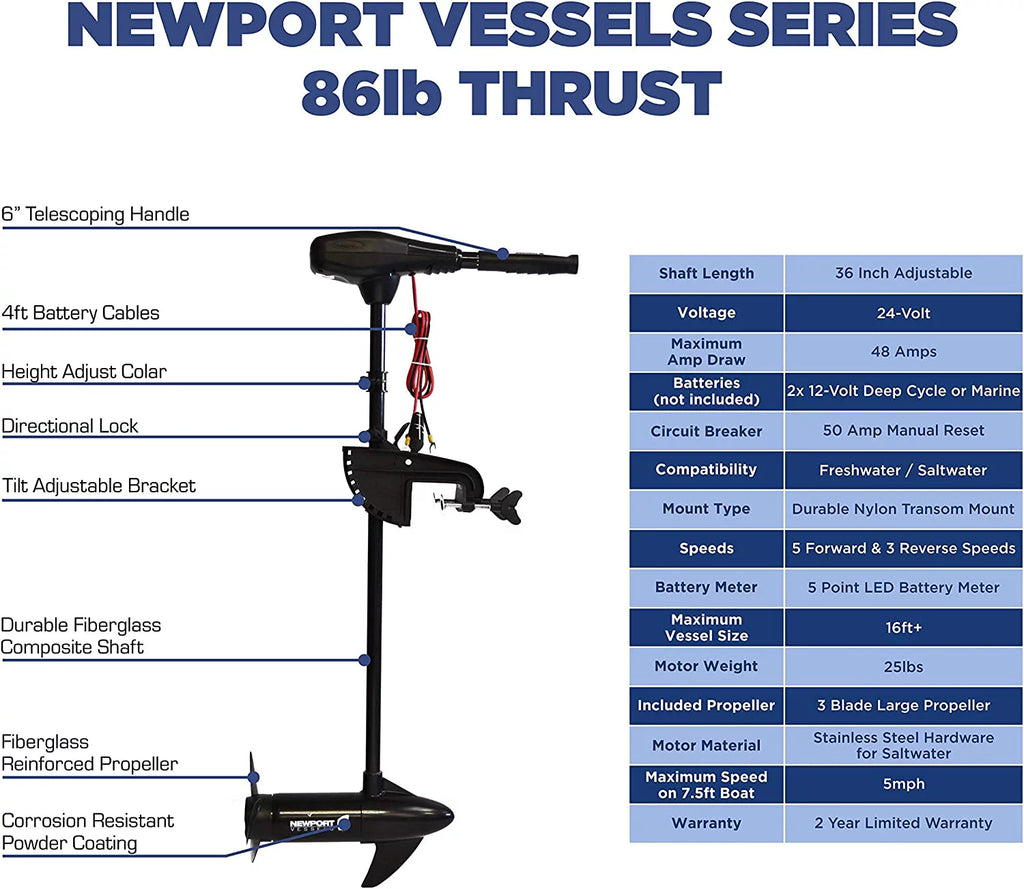 55 lb Thrust Saltwater Transom Mounted Electric Trolling Motor J5718