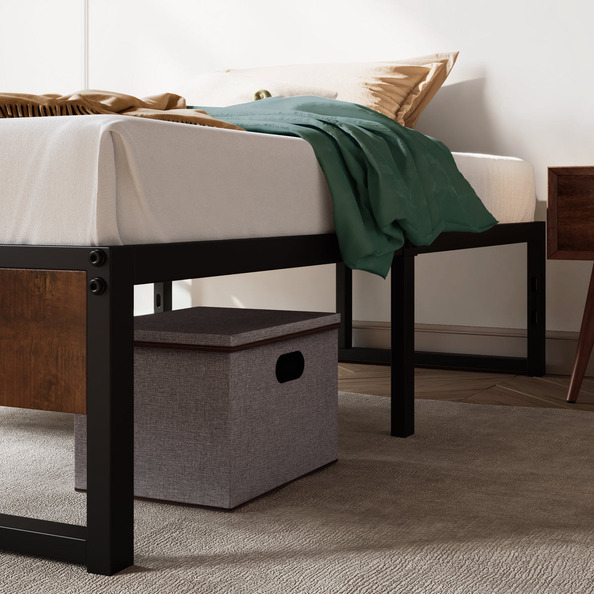 Black Twin Size Metal Platform Bed Frame with Storage G8229