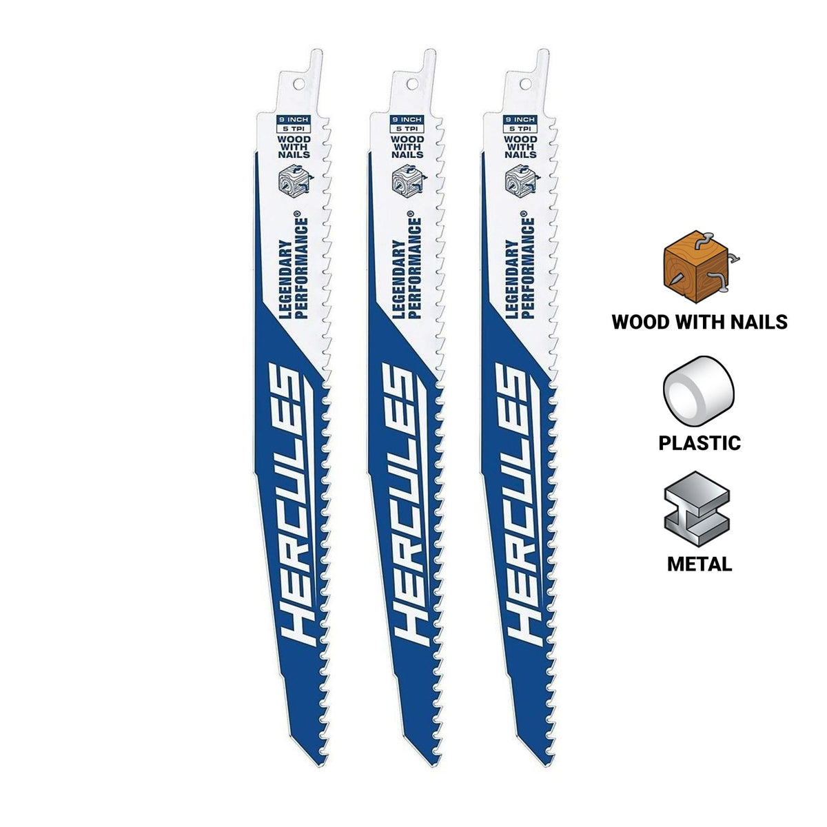 9 in. 5 TPI Multimaterial Reciprocating Saw Blades 3-Pack B250