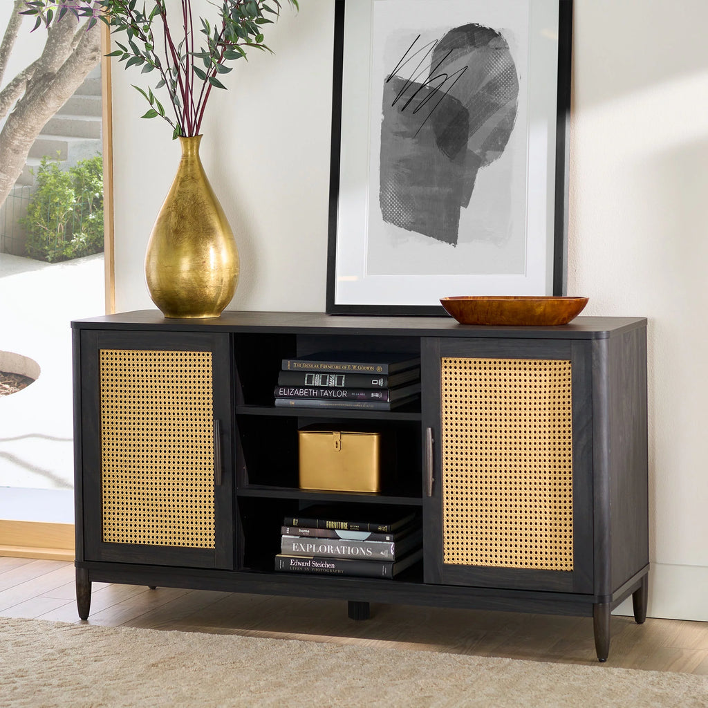 Cane TV Stand for TVs up to 65, Light Honey Finish C457