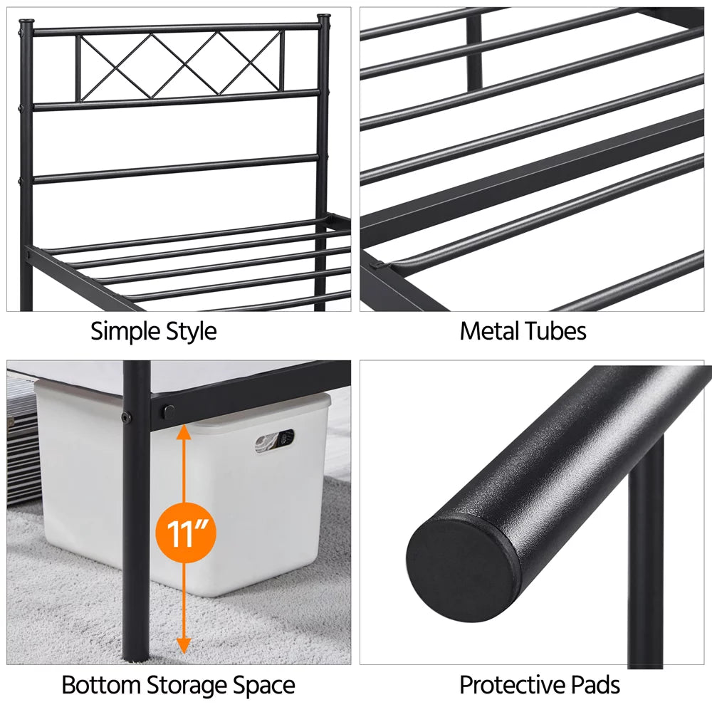 Black Twin Metal Slatted Bed Frame with Headboard Footboard M3213