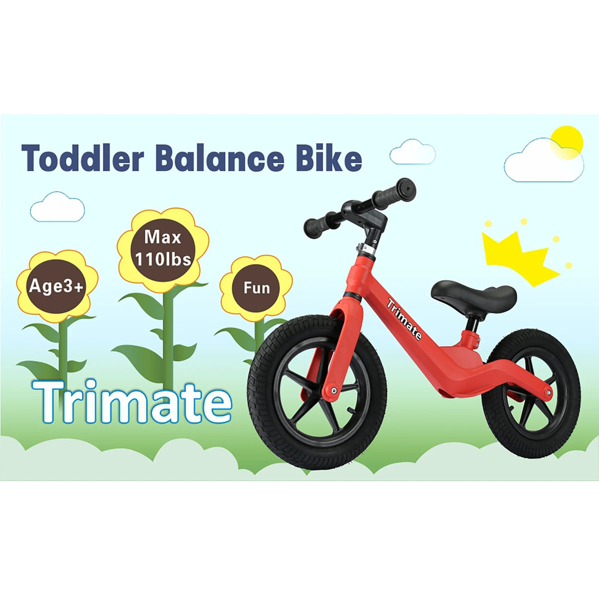 Red No Pedal Toddler Balance Bike 12 Inflated Tire H285