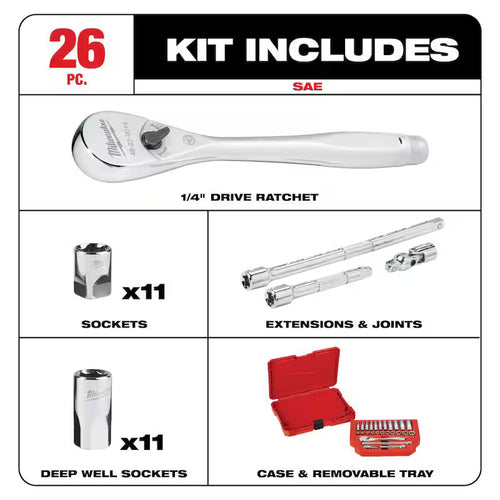 1/4 in. Drive SAE Ratchet and Socket Mechanics Tool Set (26-Piece) E884128