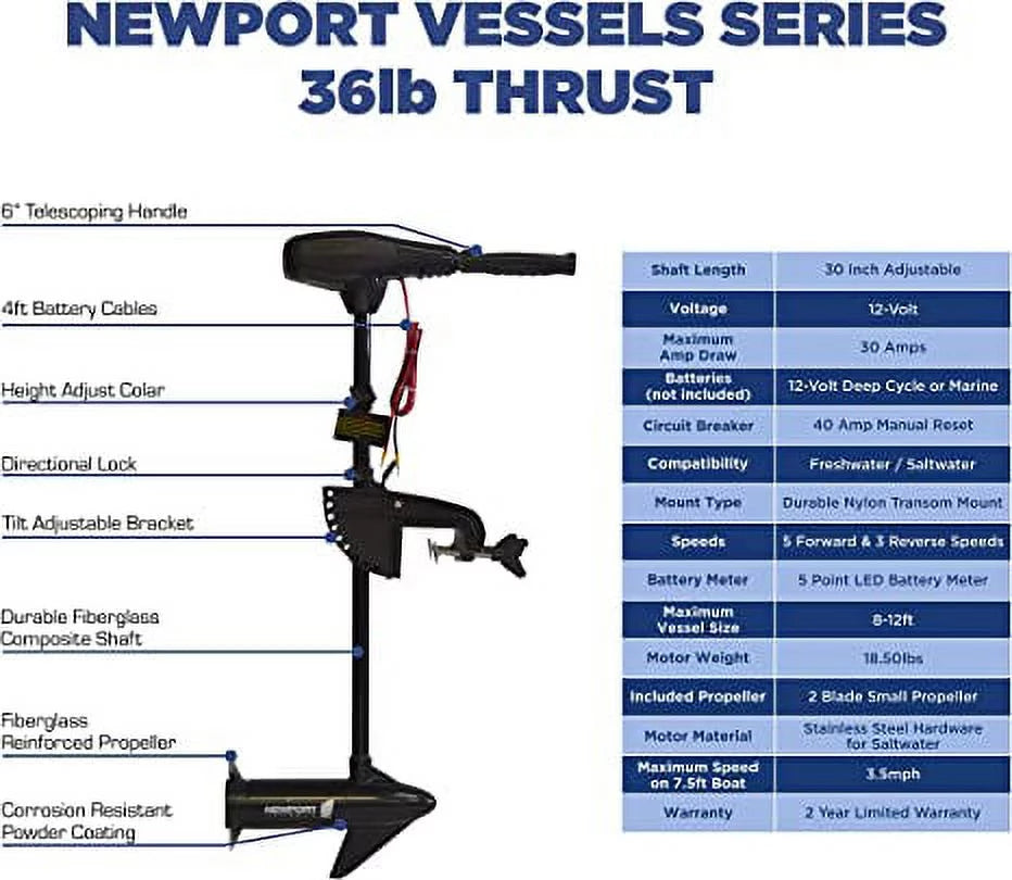 55 lb Thrust Saltwater Transom Mounted Electric Trolling Motor J5718