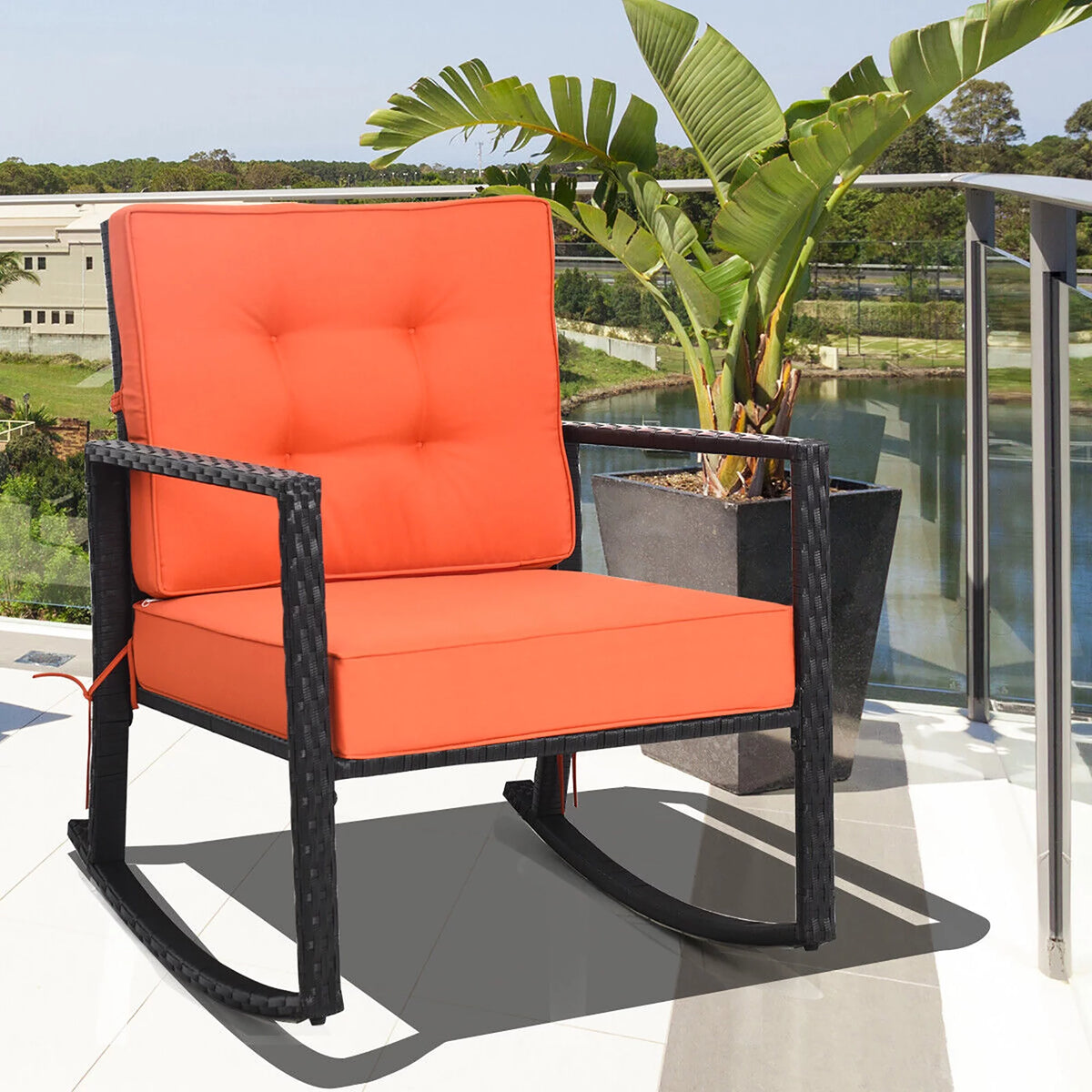 Outdoor Wicker Rocking Chair with Cushion G77010