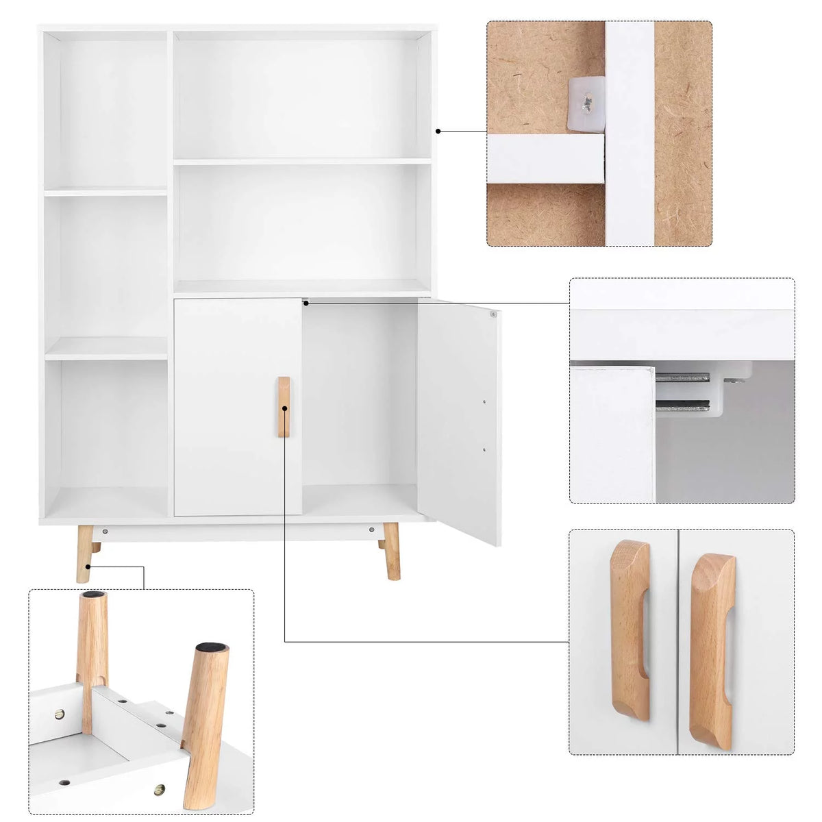 5 Cube White Bookcase with Door L811015