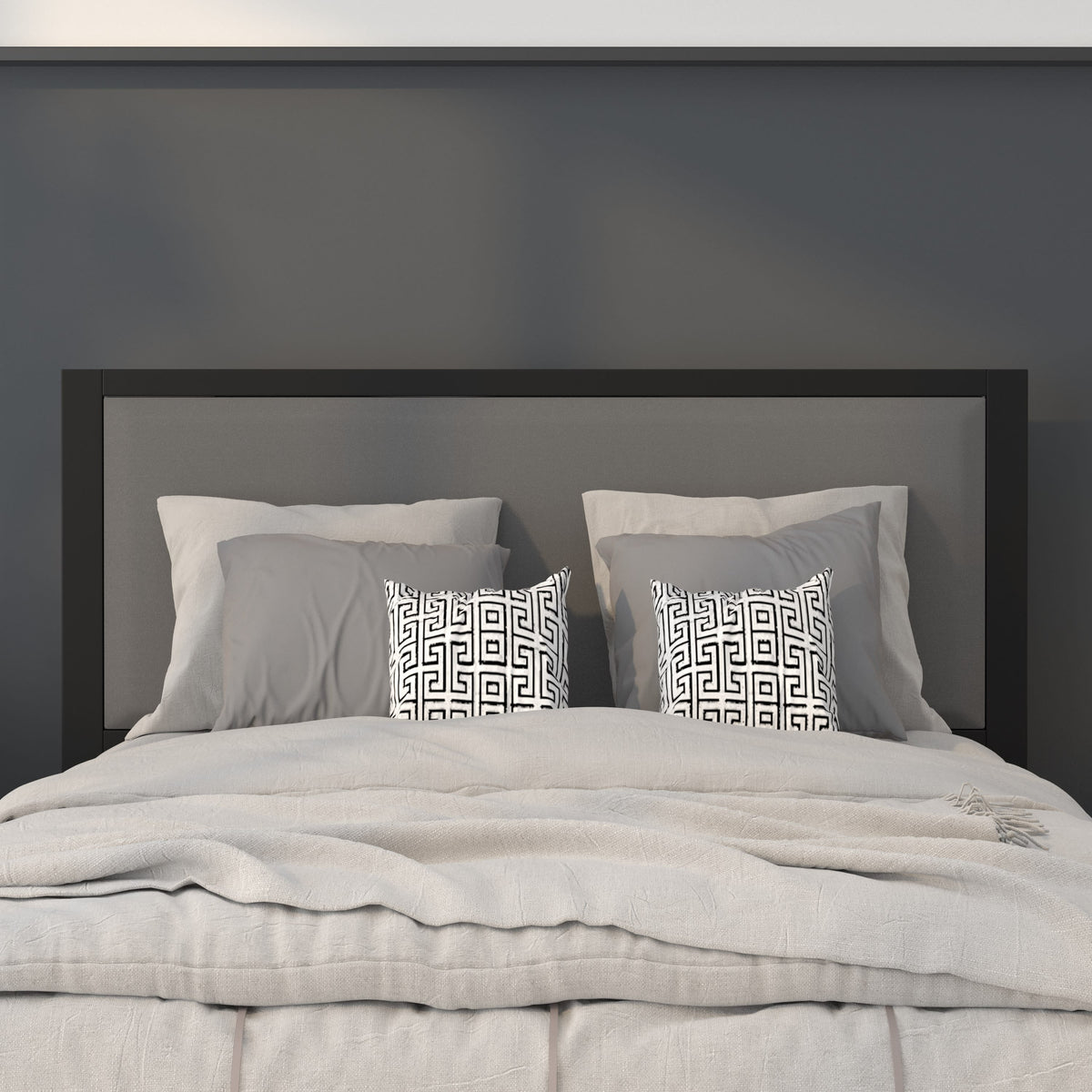 Full Size Metal Headboard Dk Gray Fabric Upholstery X703