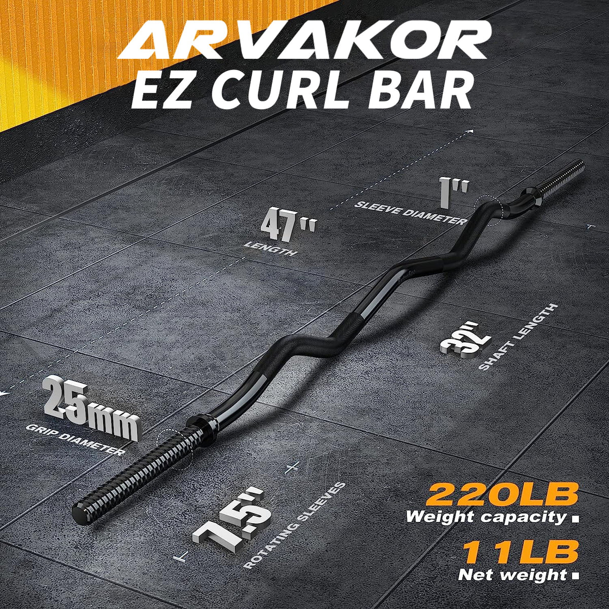 EZ Curl Bar Weight Lifting Bar with 2 Star Collars, 1-inch Black G29304