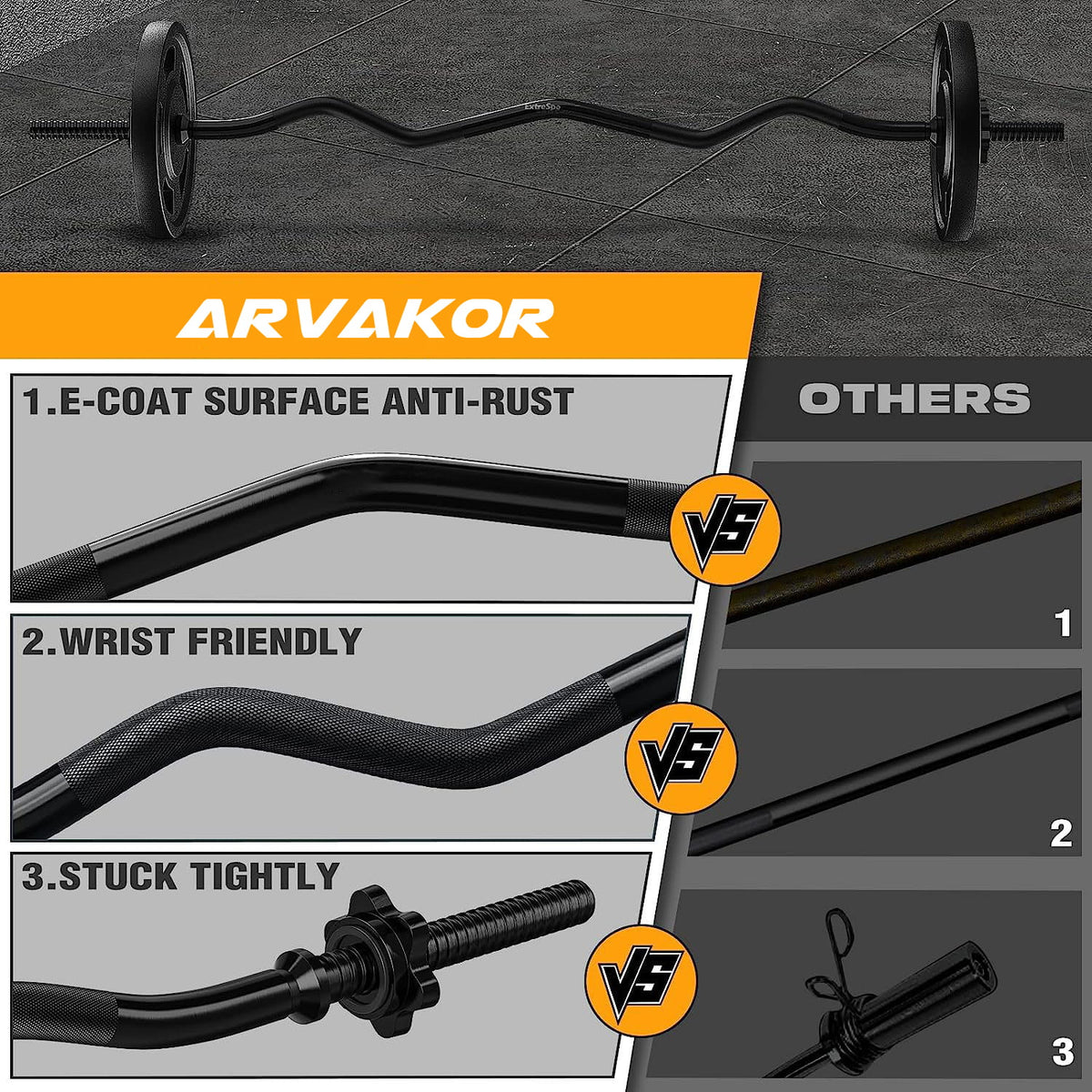 EZ Curl Bar Weight Lifting Bar with 2 Star Collars, 1-inch Black G29304