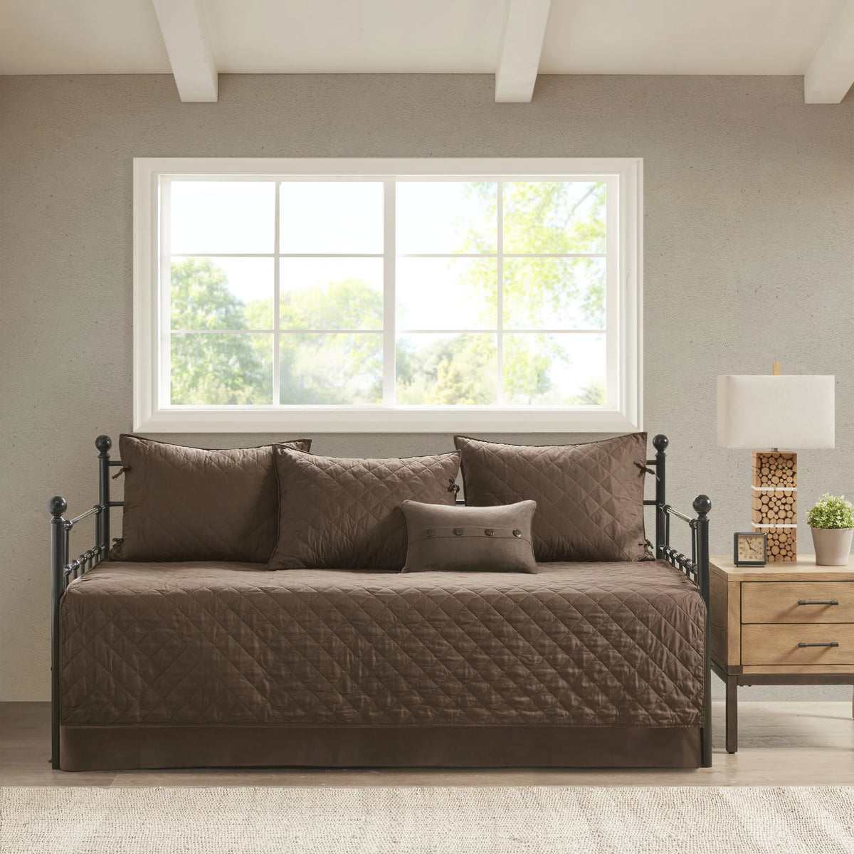 6-Piece Reversible Daybed Cover Set Brown O1020