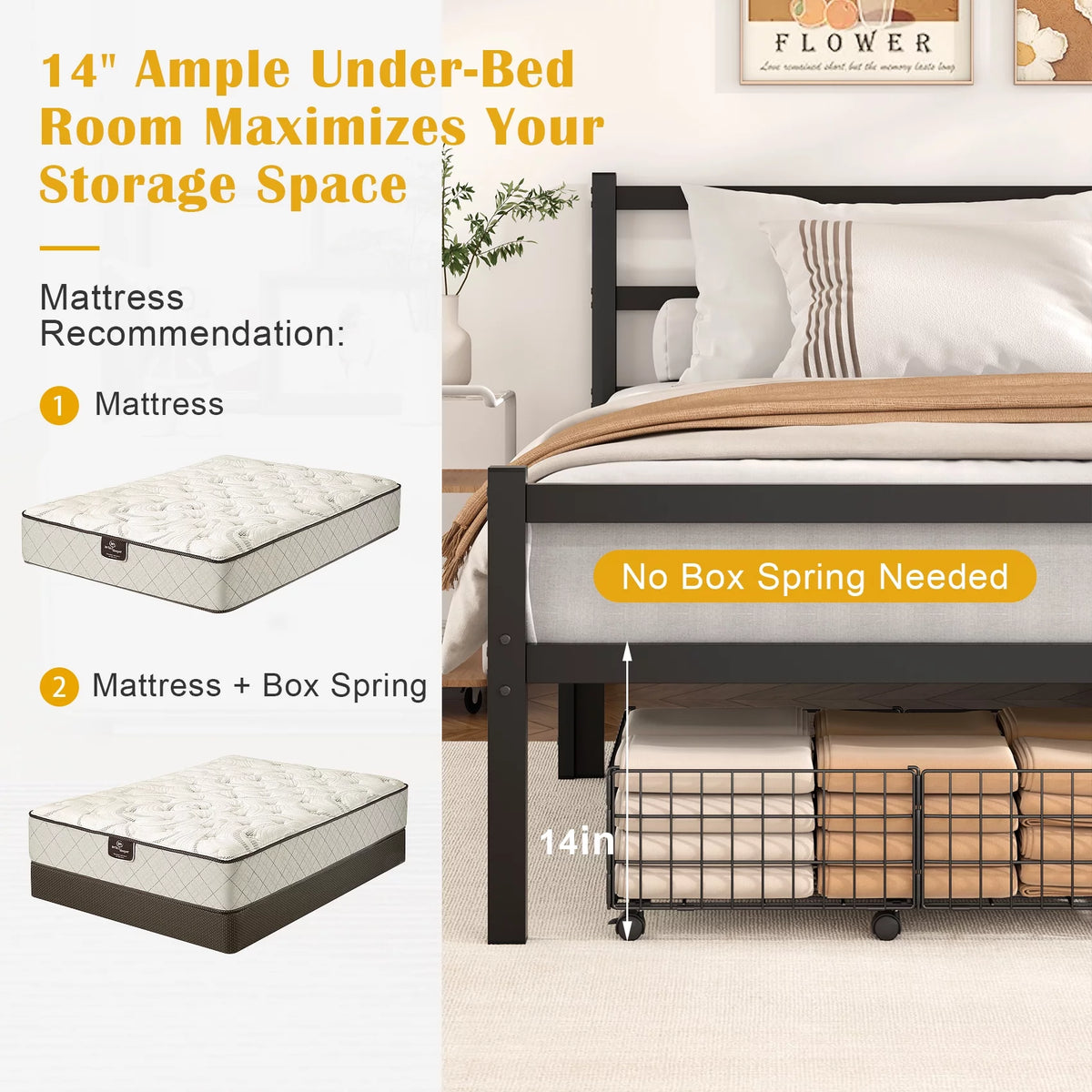 Queen Size Metal Platform Bed Frame with Headboard and Footboard T153